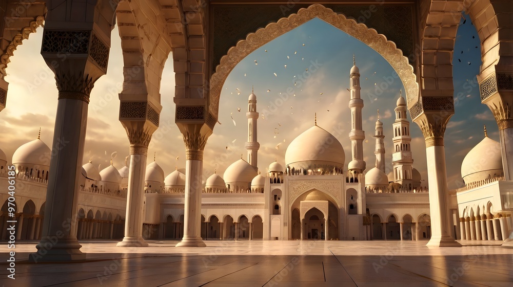 Fototapeta premium Islamic background, beautiful mosque view. generative ai