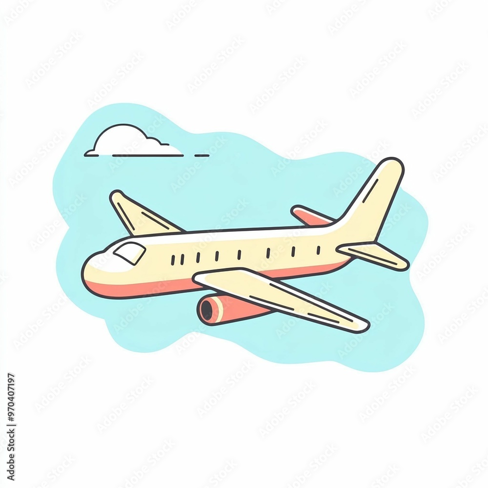 An illustrated airplane soars through a bright sky dotted with clouds, capturing the essence of air travel and adventure in a playful manner An illustrated airplane soars through a bright sky dotted with clouds, capturing the essence of air travel and adventure in a playful manner
