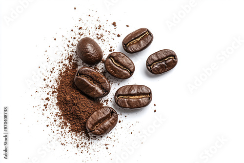 coffee beans with coffee powder