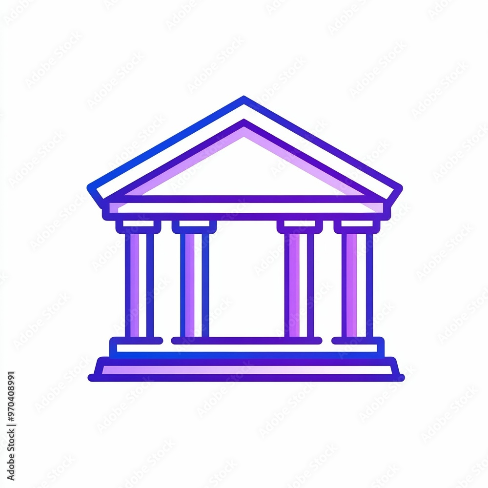 Obraz premium A classical building design features iconic columns and a triangular pediment, highlighted by modern color gradients that add a contemporary flair