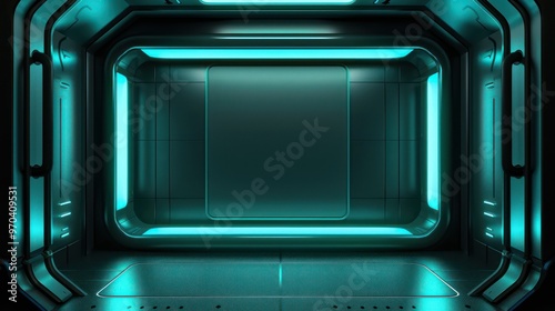 A futuristic, illuminated room with a sleek design, ideal for digital displays or virtual environments.