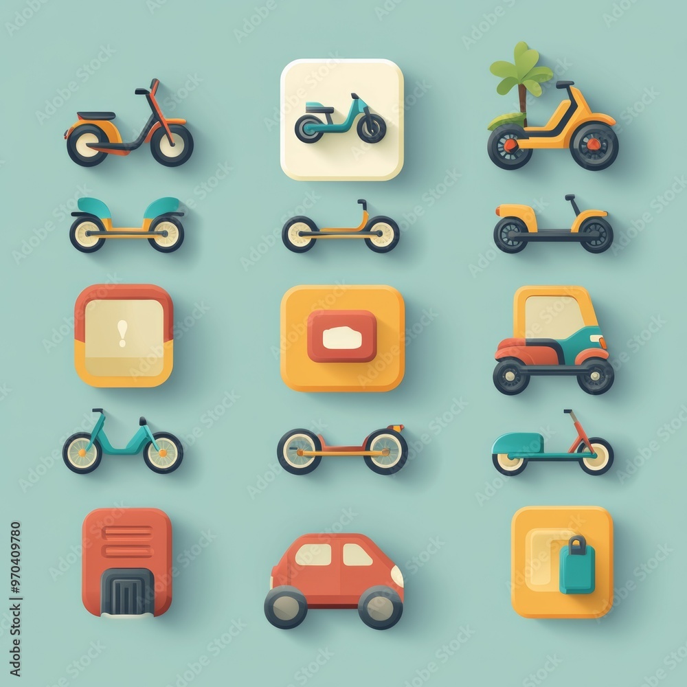 Colorful Flat Design Icons Set of Vehicles and Transportation Colorful Flat Design Icons Set of Vehicles and Transportation