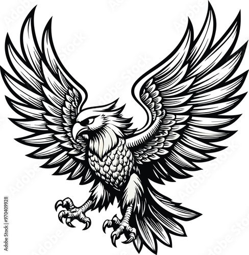 Obraz na płótnie An eagle with a black and white background with a black outline of an eagle w salonie