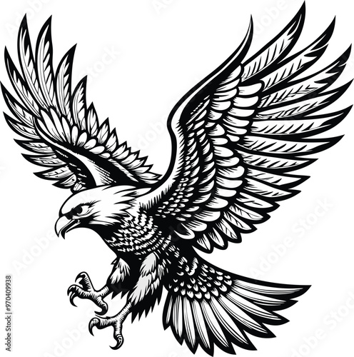 Obraz na płótnie An eagle with a black and white background with a black outline of an eagle w salonie