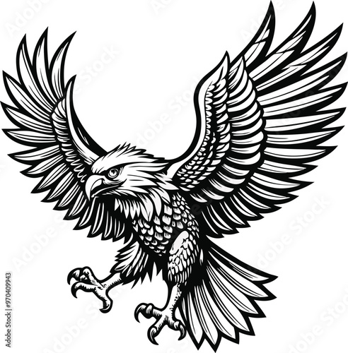 Obraz na płótnie An eagle with a black and white background with a black outline of an eagle w salonie