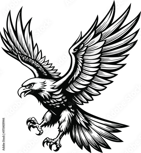 Obraz na płótnie An eagle with a black and white background with a black outline of an eagle w salonie