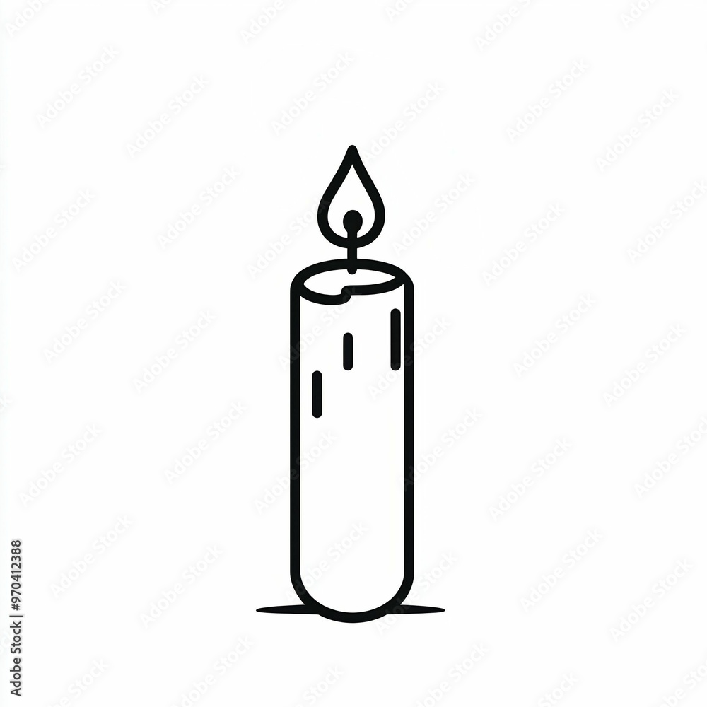 This artwork features a minimalistic black line drawing of a candle, showcasing its rounded shape and flickering flame. The design is clean and simple This artwork features a minimalistic black line drawing of a candle, showcasing its rounded shape and flickering flame. The design is clean and simple