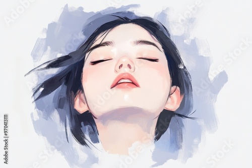 A serene portrait of a young woman with closed eyes, evoking peace and tranquility in a dreamy, artistic style.