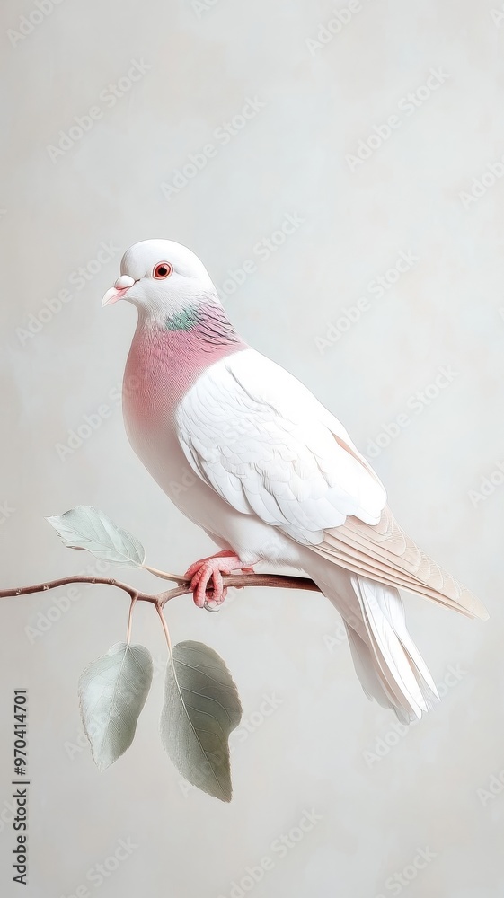 Fototapeta premium Pigeon against an isolated background, showcasing its intricate feathers and subtle colors in a simple, uncluttered environment.