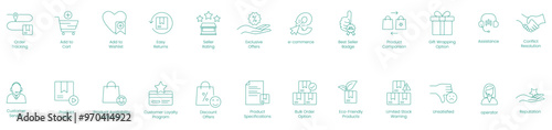 Order Management and Customer Experience Vector Icons Featuring Add to Cart, Order Tracking, and Product Video