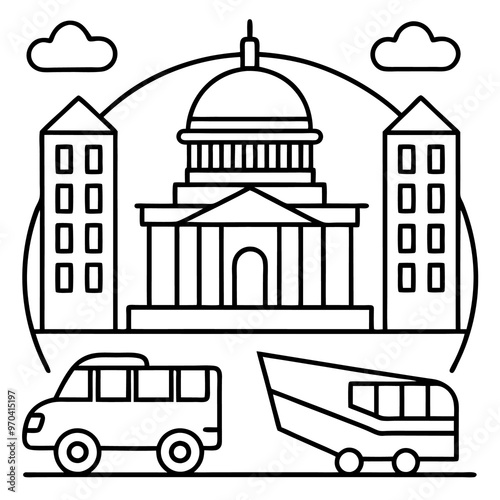 building transport outline coloring book page line art drawing