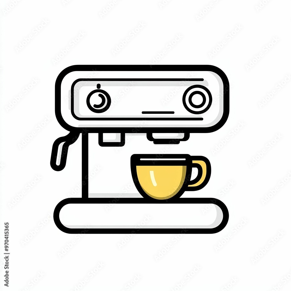 A modern coffee machine is brewing coffee with a yellow cup placed underneath, brightening the kitchen with morning sunlight A modern coffee machine is brewing coffee with a yellow cup placed underneath, brightening the kitchen with morning sunlight