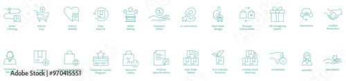 Order Management and Customer Experience Vector Icons Featuring Add to Cart, Order Tracking, and Product Video