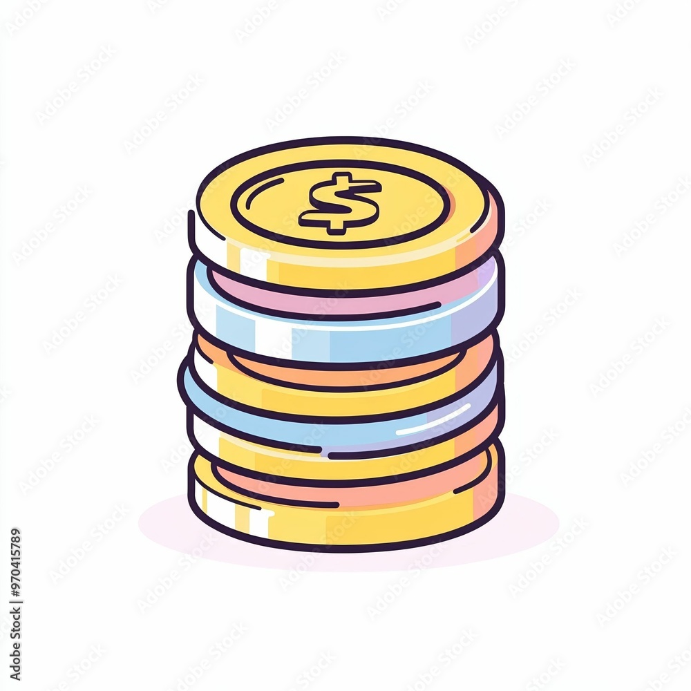 A vibrant stack of colorful coins featuring a dollar sign showcases the concept of wealth and financial transactions, emphasizing monetary value in a playful way A vibrant stack of colorful coins featuring a dollar sign showcases the concept of wealth and financial transactions, emphasizing monetary value in a playful way