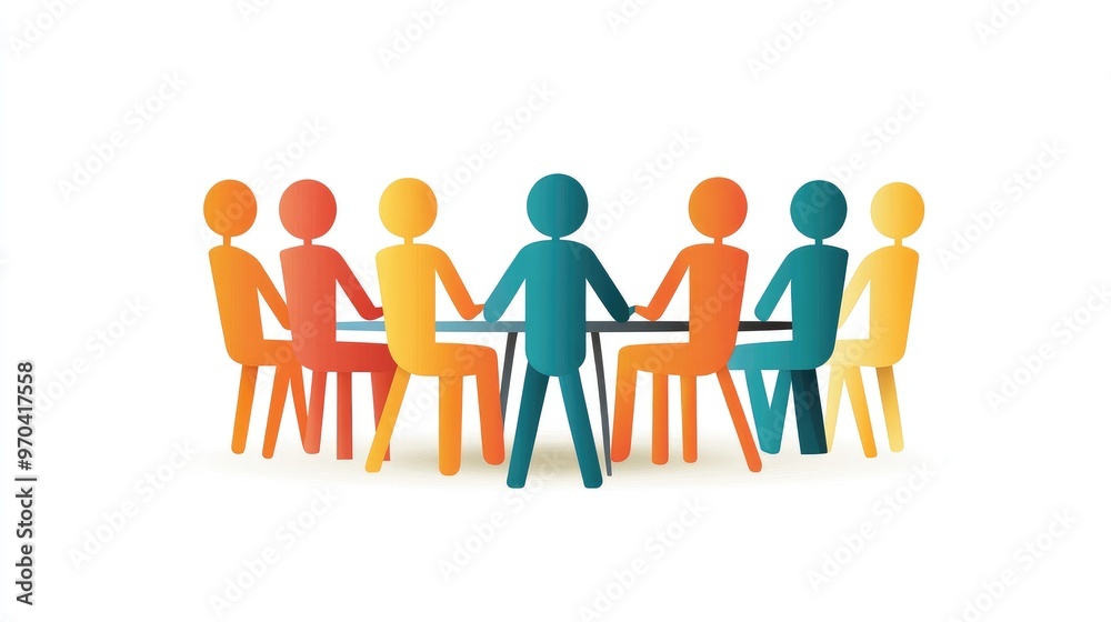 Flat vector of paper people engaged in a collaborative meeting, online library education theme, no logo, isolated on white. Flat vector of paper people engaged in a collaborative meeting, online library education theme, no logo, isolated on white.