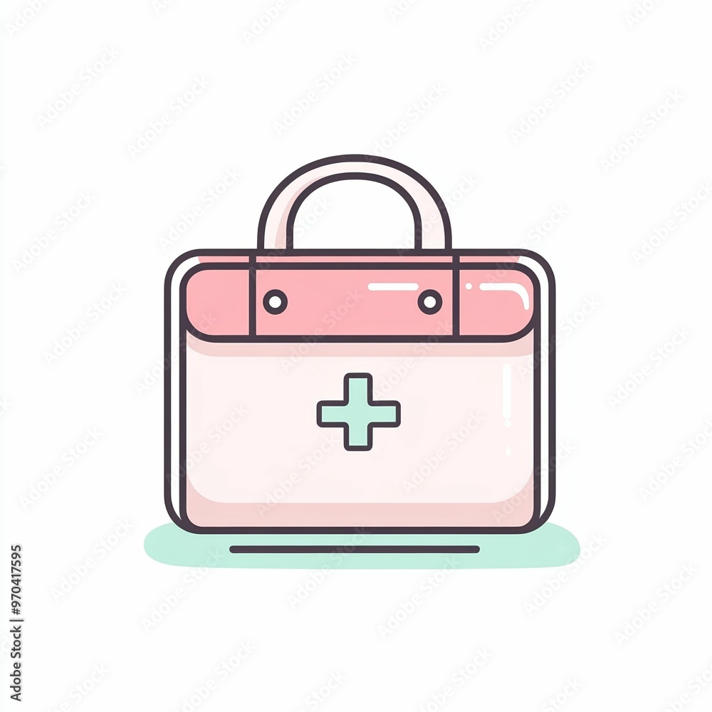 The illustration showcases a first aid kit designed in soft colors with a distinctive cross symbol, ideal for representing health and wellness themes The illustration showcases a first aid kit designed in soft colors with a distinctive cross symbol, ideal for representing health and wellness themes