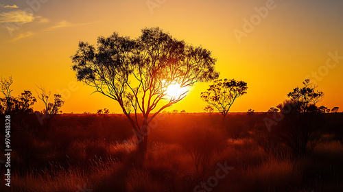 Wallpaper Mural A sunset view over the Australian Outback, with silhouettes of hardy trees and shrubs, capturing the essence of the unique flora  Torontodigital.ca