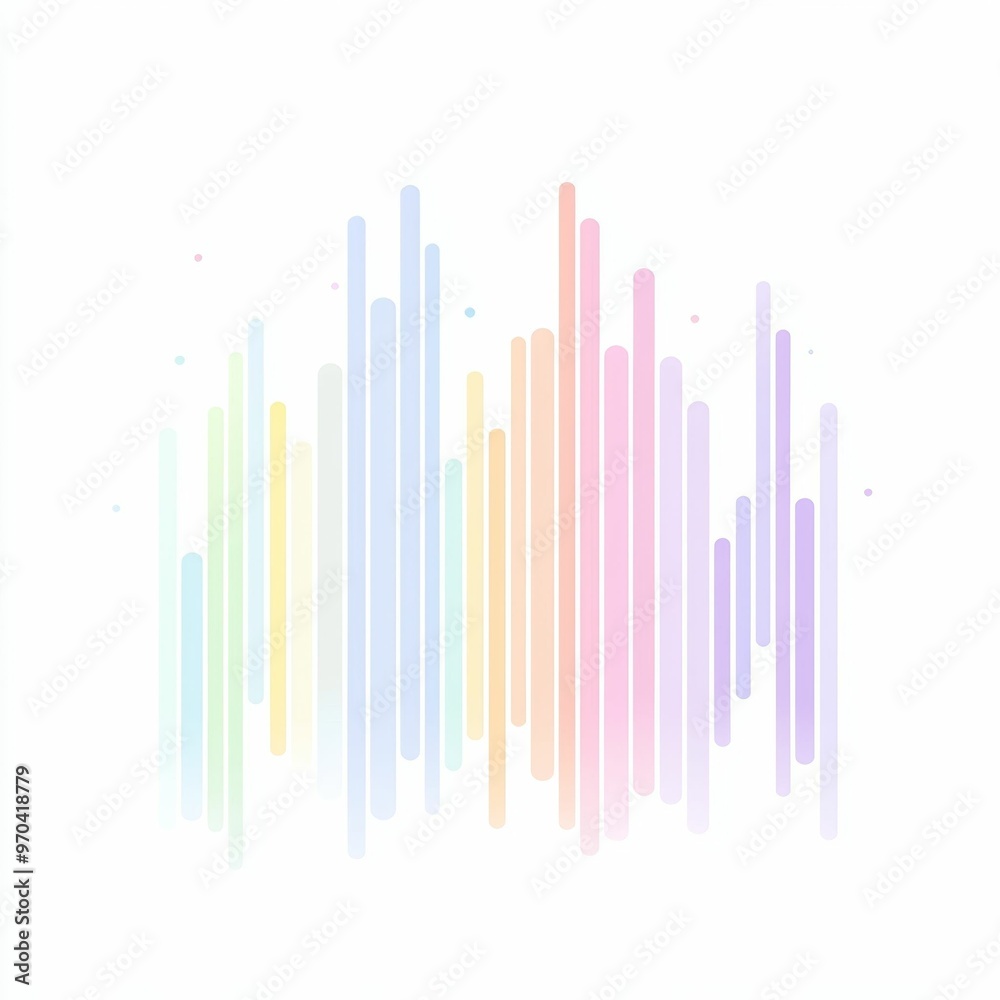 Vertical bars in pastel colors create a visual representation of sound waves, contrasting gently against a white background in a modern, minimalist style Vertical bars in pastel colors create a visual representation of sound waves, contrasting gently against a white background in a modern, minimalist style