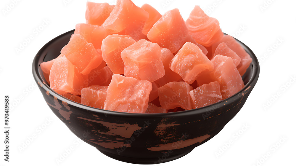 A bowl of dried papaya cubes with a transparent background. A bowl of dried papaya cubes with a transparent background.
