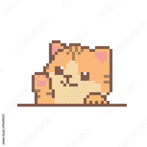 
cat pixel art, vector illustration on isolated background.