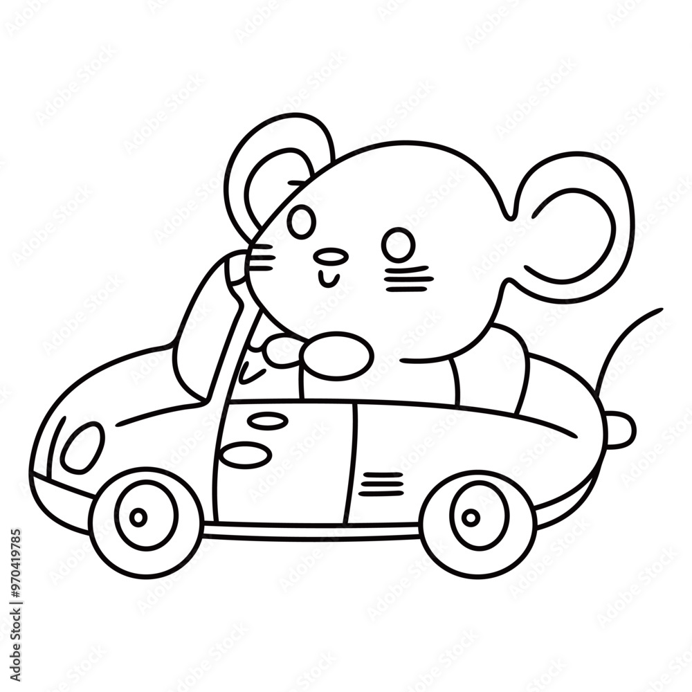 Cute mouse driving the car cartoon vector line art Cute mouse driving the car cartoon vector line art