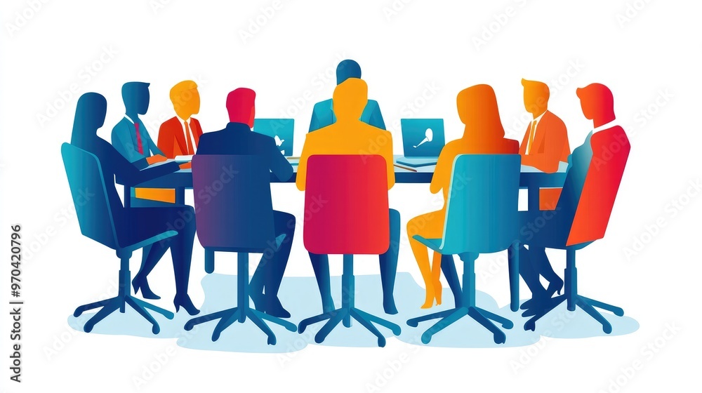 Vector art of paper people engaged in a business meeting, concept of online library and education, flat design, white background, no logos. Vector art of paper people engaged in a business meeting, concept of online library and education, flat design, white background, no logos.