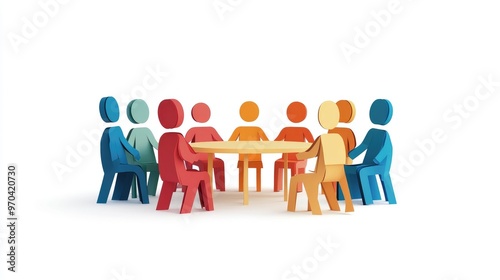 Vector art of paper people around a table, symbolizing online library access for education, no logos, flat style, white background.