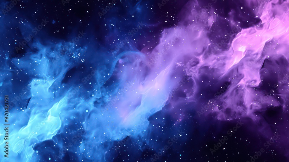 Fototapeta premium A vibrant cosmic scene featuring swirling clouds of purple and blue, set against a starry backdrop.