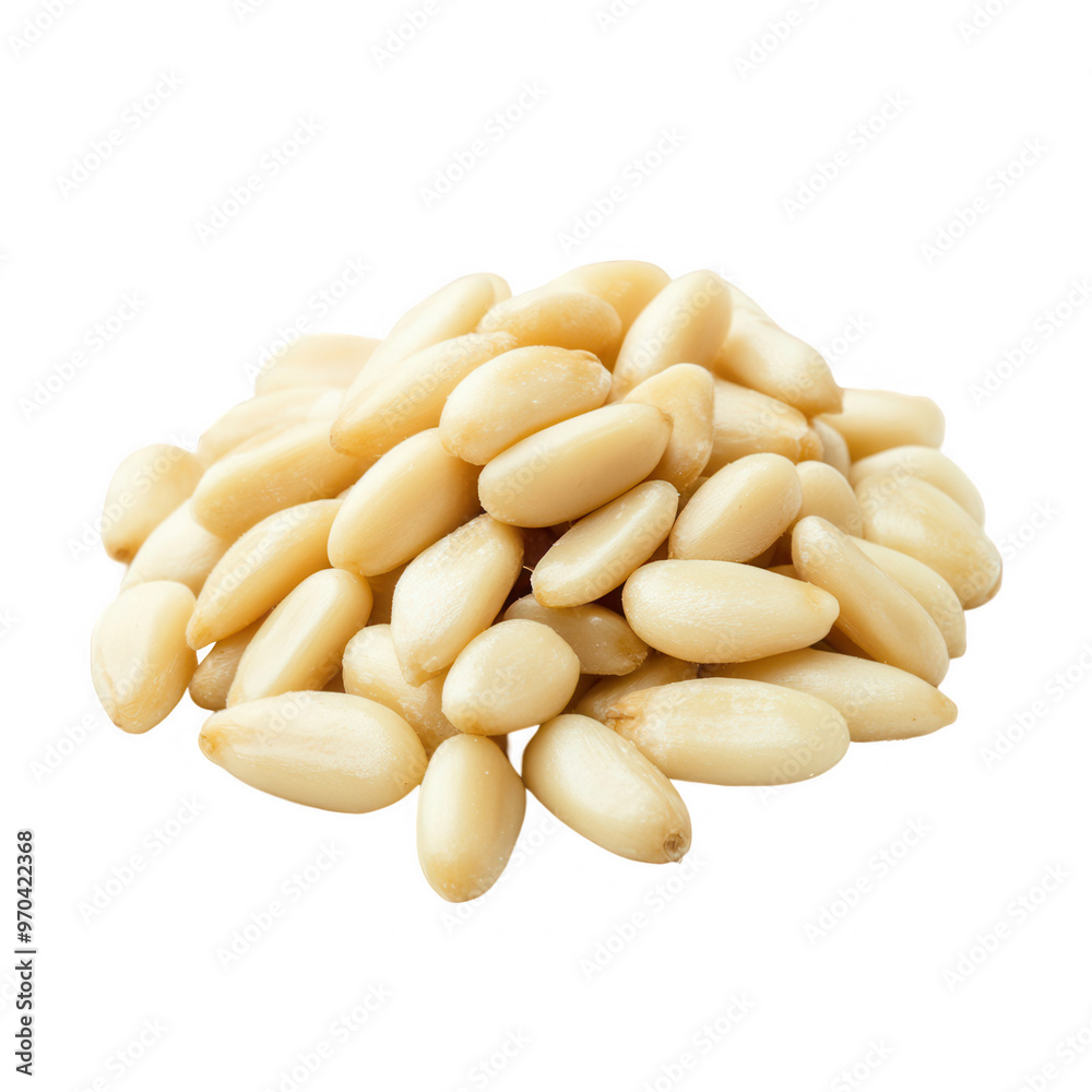 A pile of pine nuts, commonly used in cooking and baking for flavor and texture. A pile of pine nuts, commonly used in cooking and baking for flavor and texture.
