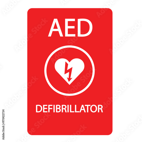 AED,automated external defibrillator / aed sign with heart and electricity symbol flat vector icon	
