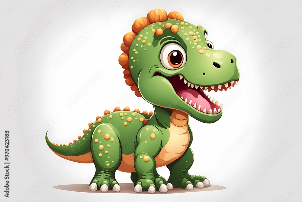 Obraz premium Cartoon Green Dinosaur with Orange Spikes and Open Mouth