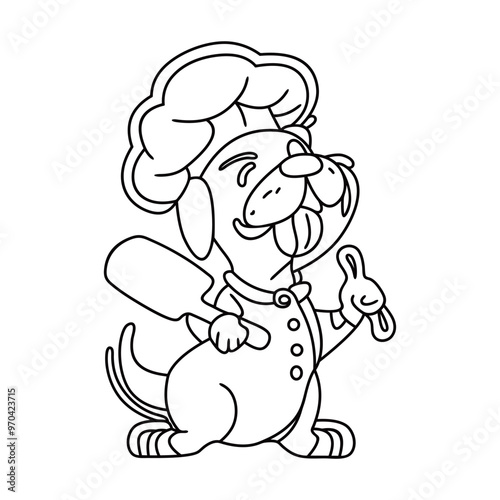 Chef dog funny cute cartoon vector  line art