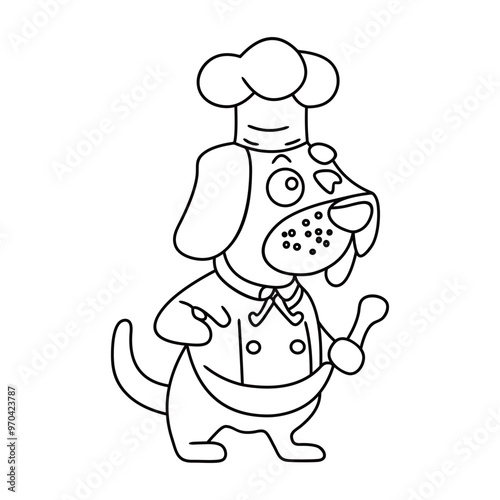 Chef dog funny cute cartoon vector  line art