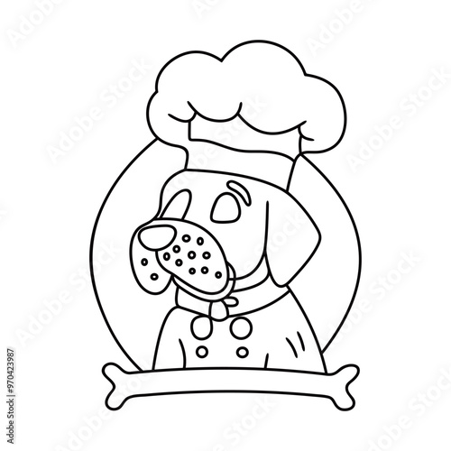 Chef dog funny cute cartoon vector  line art