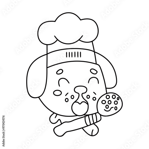 Chef dog funny cute cartoon vector  line art