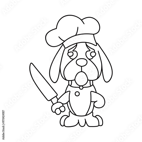 Chef dog funny cute cartoon vector  line art