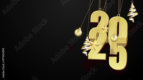 Happy New Year 2025 on black background. Happy New Year celebration concept.New Year 2025