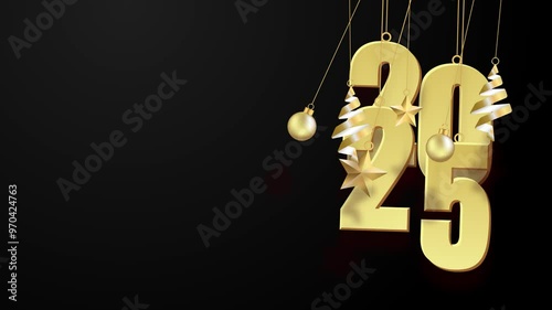 Number 2025 on black background. Happy New Year celebration concept.New Year 2025