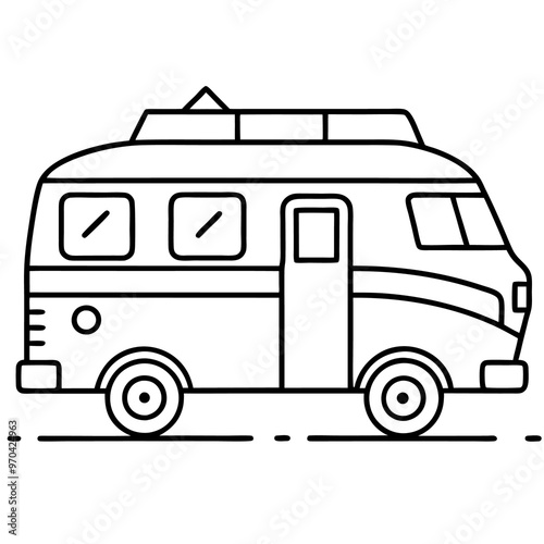 camping bus outline coloring book page line art drawing