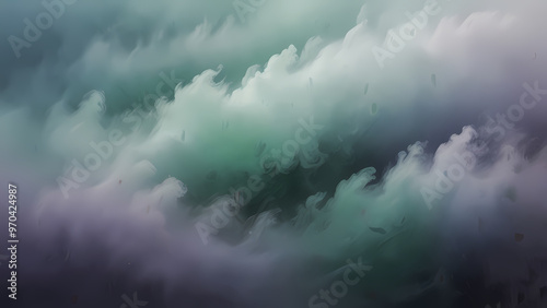 Abstract background of fog swirling in the air, blending with soft pastel colors like lavender, mint green, and sky blue photo