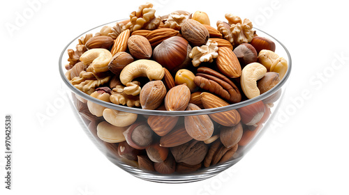 A bowl of mixed nuts with a transparent background.