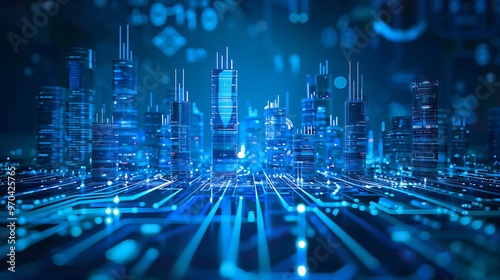 Wallpaper Mural Future City Concept, Blue Theme, Technology, Hi Tech, Futuristic City, Modern City Torontodigital.ca