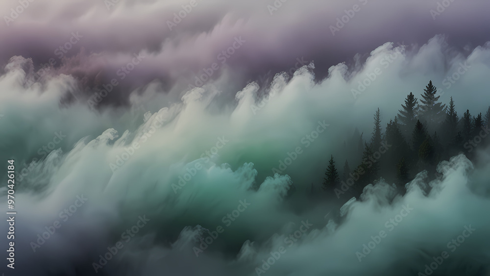 Obraz premium Abstract background of fog swirling in the air, blending with soft pastel colors like lavender, mint green, and sky blue