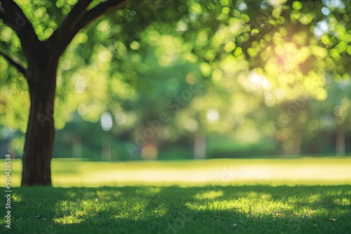 Blurred of green natural tree in park background , ai