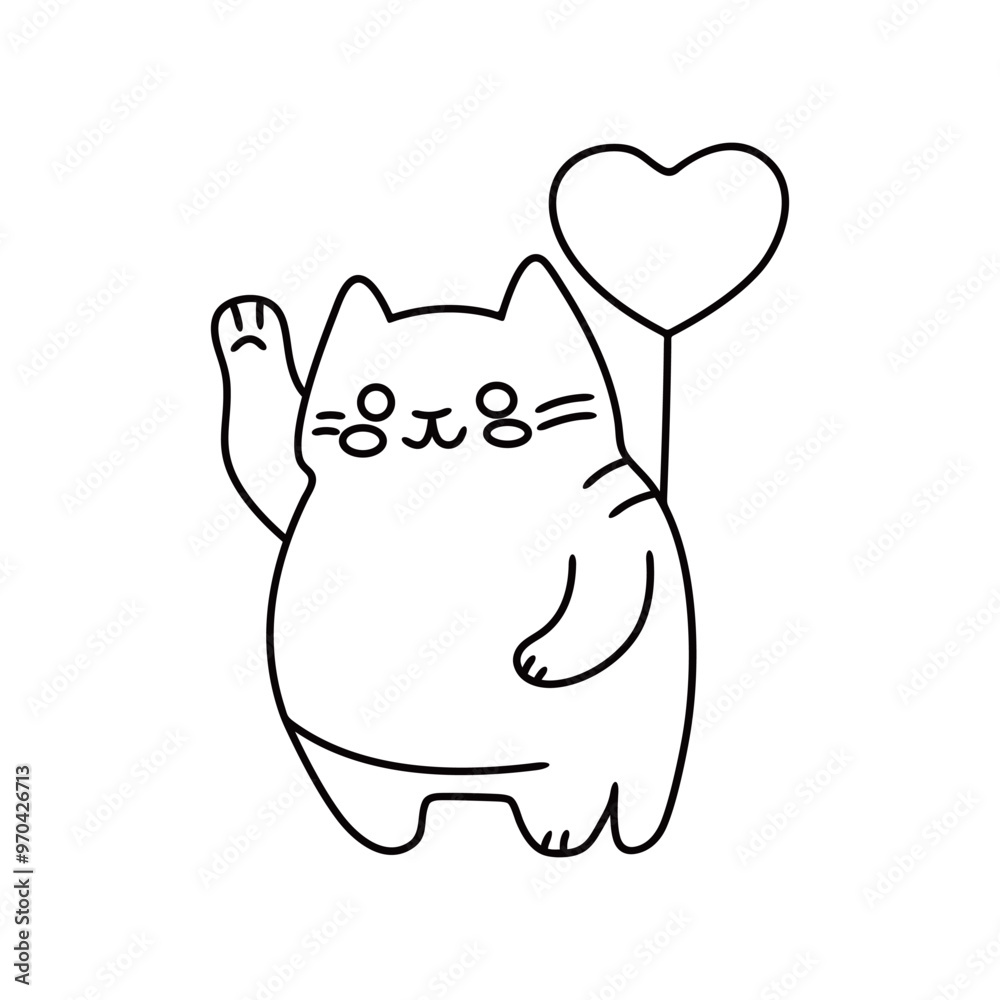 Cat with love, Line art Cat with love, Line art
