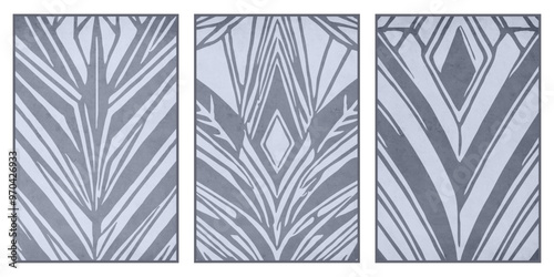 Set of 3 Abstract illustration in vintage style. For use in graphics, for wall decor.