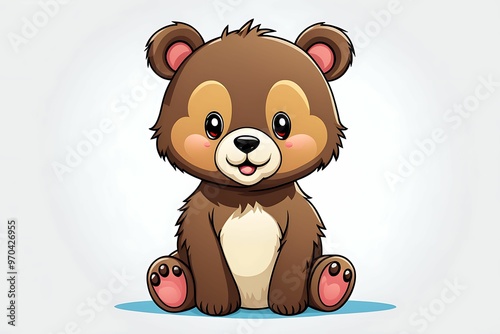 Cartoon Illustration of a Brown Bear Cub Sitting photo