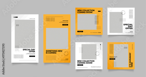 social media template banner blog fashion sale promotion. fully editable instagram and facebook square post frame puzzle organic sale poster. fresh yellow element shape vector background