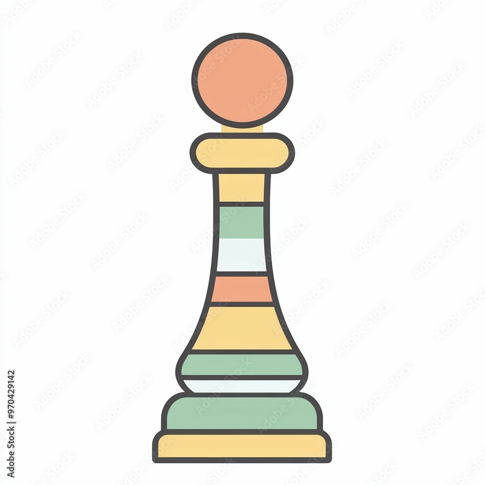 A uniquely styled chess pawn character, decorated with pastel colors and geometrical patterns, stands out against a simple white background A uniquely styled chess pawn character, decorated with pastel colors and geometrical patterns, stands out against a simple white background