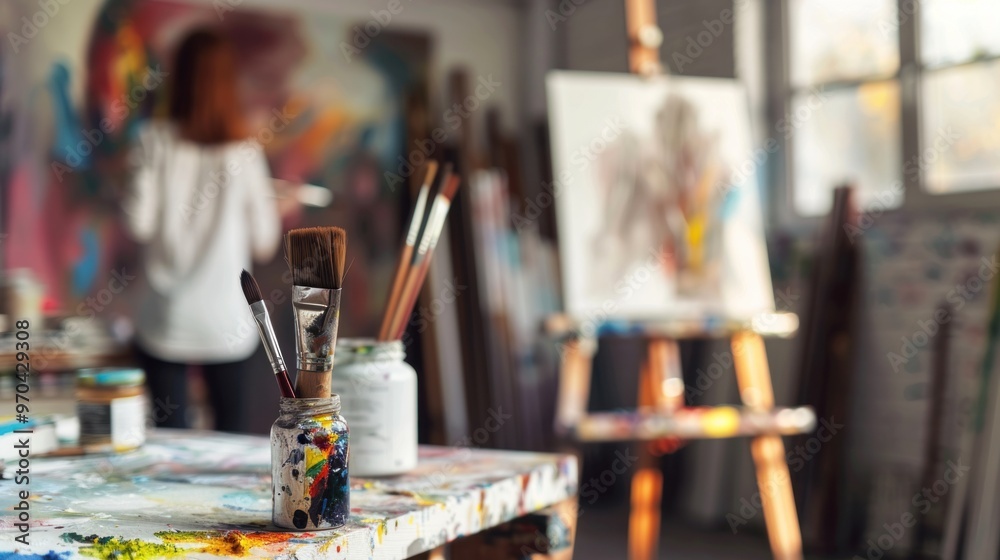 Art Studio with Paintbrushes and an Easel Art Studio with Paintbrushes and an Easel